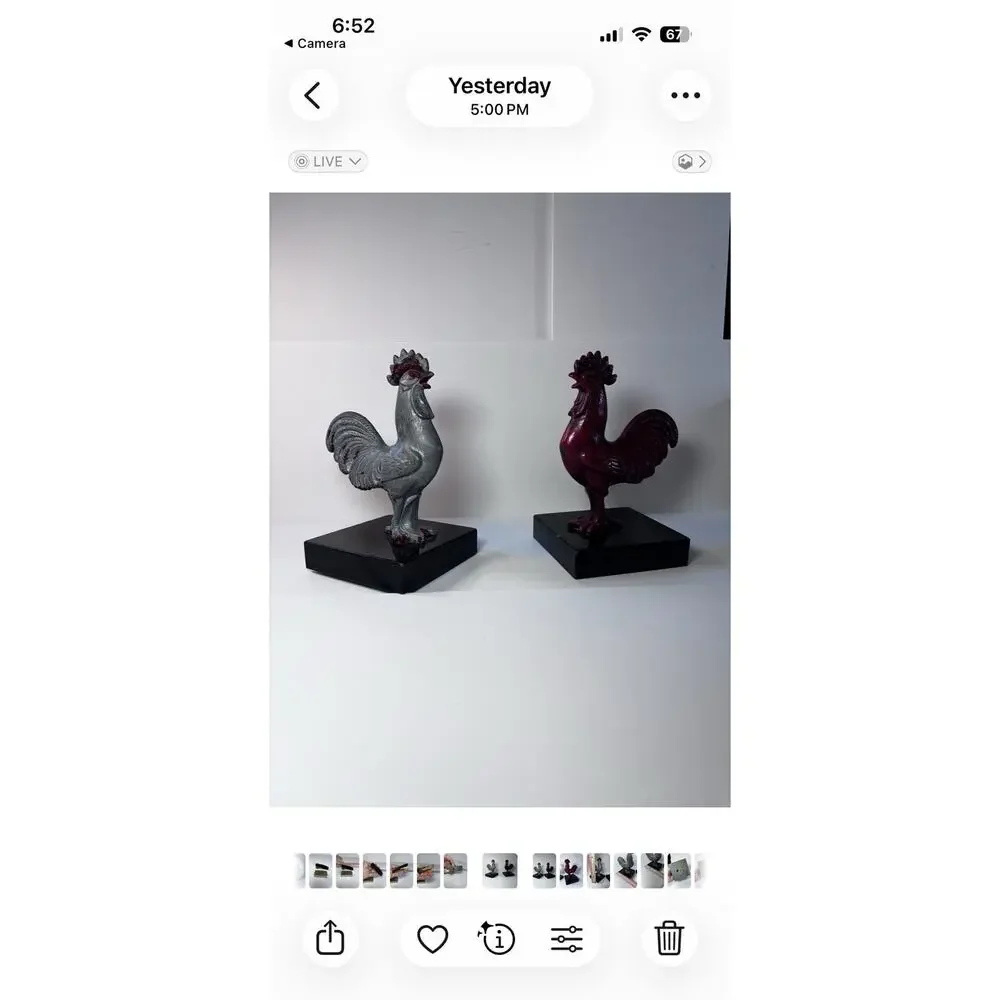 Vintage Rooster Bookends Red Silver Farmhouse French Country Kitchen Decor Heavy
